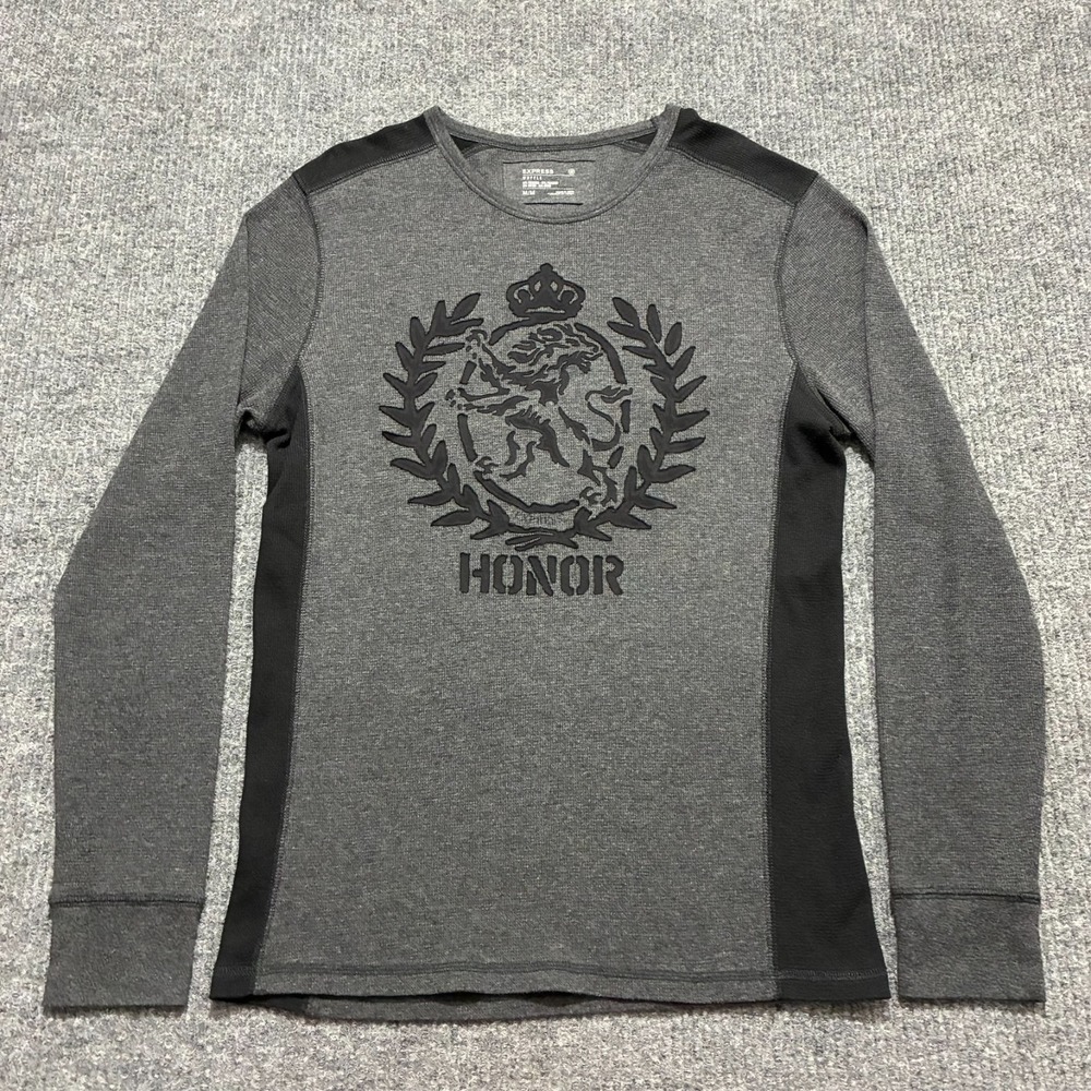 Express Mens Long Sleeve Shirt Mens‎ Size M Gray Waffle Crew Neck Pullover